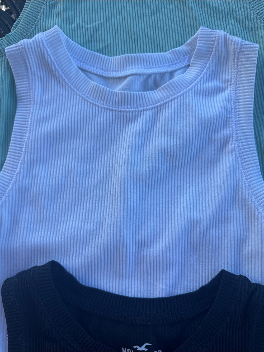 Hollister Ribbed Tank Top Trio — Black, White, Sage Green - Picture 3 of 9